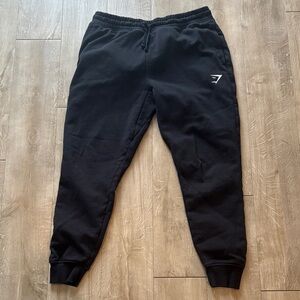 Gymshark Crest Black Sweatpants Joggers Drawstring Size Medium Waist 32”